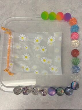 20-Piece Assorted Bouncy Balls Set – Glitter Galaxy Confetti Gem Styles + Bag